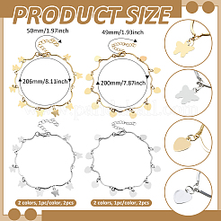 4Pcs 4 Styles Iron Butterfly Heart Slice Charm Wave Bar Link Chain Anklets for Women&nbsp;AJEW-HY0002-66
