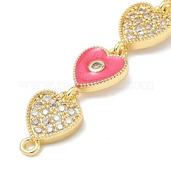Brass Micro Pave Clear Cubic Zirconia 7 Heart Links Connector Charms&nbsp;KK-H539-14G-02