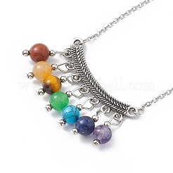 Natural Mixed Gemstone Beaded Curved Rectangle Pendant Necklace&nbsp;NJEW-P274-06