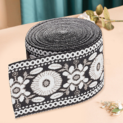 5mのヴィンテージジャカードポリエステルリボン  花  刺繍入りの織りリボン  ブラック  2-3/8インチ（60mm）&nbsp;OCOR-CY0004-44D