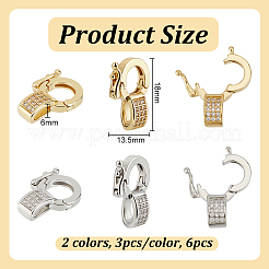 6Pcs 2 Colors Brass Micro Pave Clear Cubic Zirconia Twister Clasps&nbsp;KK-OC0001-47
