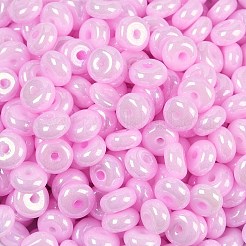 不透明色光沢ガラスシードビーズ  ドーナツ  パールピンク  6.5x3mm  穴：1.8mm  約30個/10g&nbsp;X1-SEED-P008-01C-12