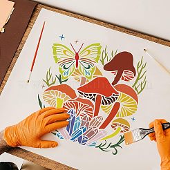プラスチック再利用可能な描画絵画ステンシル テンプレート  スクラップブック、布地、タイル、床、家具、木材の塗装用  正方形  きのこ模様  300x300mm&nbsp;DIY-WH0172-538