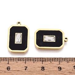 304ステンレススチールクリスタルラインストーンとアクリル長方形ペンダント  イオンプレーティング（ip）  ブラック  20x13x2mm  穴：1.2mm&nbsp;STAS-T071-15G
