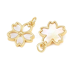 真鍮に白い貝殻のペンダント  花のチャーム  16KGP本金メッキ  17x15x3mm  穴：3mm&nbsp;CU-CBA9482-04G-03