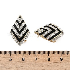 真鍮製のラインストーンスタッドピアス  エナメル  菱形  ブラック  24.5x15.5mm&nbsp;EJEW-P301-02G