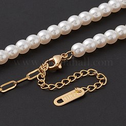 イオンプレーティング（IP）304ステンレススチールハートペンダントネックレス、アクリルパール付き、女性用  ゴールドカラー  16.54インチ（42cm）&nbsp;NJEW-P262-27G