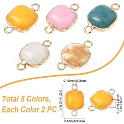 10Pcs 5 Styles Tigerskin Glass & Dyed Natural White Jade & Quartz Crystal Square Links Connector Charmss&nbsp;G-YW0002-75