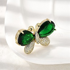Brass Micro Pave Cubic Zirconia & Glass Finger Rings for Women&nbsp;RJEW-L130-001G