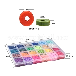 8400個24色手作りポリマークレイビーズ  ディスク/フラットラウンド  ヒシビーズ  ミックスカラー  4x1mm  穴：1mm  350個/カラー&nbsp;CLAY-YW0001-11A-4mm