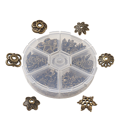 チベット風合金ビーズキャップ  マルチ花弁  アンティークブロンズ  8x2cm&nbsp;TIBE-JP0003-03AB