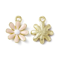 電気メッキ合金エナメルペンダント  長持ちメッキ  ライトゴールド  花  桃パフ  18x14x3mm  穴：2mm&nbsp;ENAM-WH0056-03