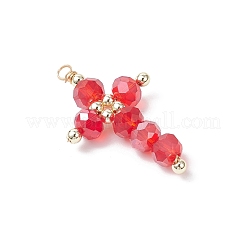 7個7色ガラスペンダント  クロス  銅線付き  多面カット  ゴールドカラー  44x26x8mm  穴：3.5mm  1pc /カラー&nbsp;PALLOY-JF04504-02