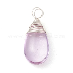 ガラスチャーム  ティアドロップ  銅線と  銀  17.5x8x5mm  穴：2.5mm&nbsp;PALLOY-JF03248-02