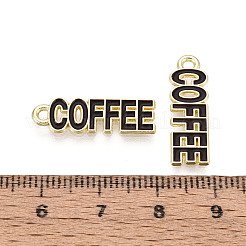 合金とエナメルのペンダント  言葉/コーヒーのチャーム  ゴールドカラー  ブラック  22x7x1mm  穴：1.5mm&nbsp;PALLOY-T093-09A-G