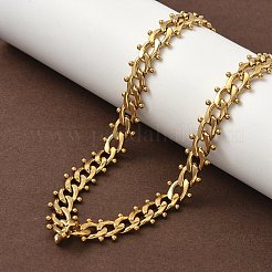 304ステンレススチールボールタッセルキューバンリンクチェーンネックレス  イオンプレーティング（ip）  ゴールドカラー  14.76インチ（37.5cm）&nbsp;NJEW-K249-22G