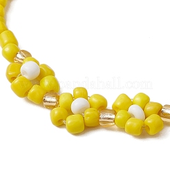 ガラスシードストレッチブレスレット  女性のためのジュリー  花  きいろ  内径：2-1/8インチ（5.5cm）&nbsp;BJEW-JB110103-02