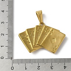 PVD真空メッキ304ステンレスペンダント  長持ちメッキ  トランプチャーム  ゴールドカラー  27x37x4.5mm  穴：9x4.5mm&nbsp;STAS-B069-23G