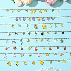 Star Flower Butterfly Ribbon Crown 304 Stainless Steel Cable Chain Necklaces&nbsp;NJEW-FS00010