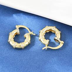 Bamboo Brass Micro Pave Clear Cubic Zirconia Hoop Earrings&nbsp;EJEW-F405-01G