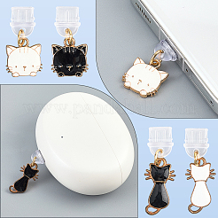10 個のプラスチックモバイル防塵プラグ  合金エナメルペンダント付き  猫の形  ミックスカラー  25~33mm  10個/セット&nbsp;HJEW-SC00185