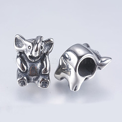 304ステンレススチールビーズ  大穴ビーズ  象  アンティークシルバー  15x11.5x11mm  穴：6mm&nbsp;STAS-I072-052AS
