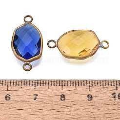 ガラスリンクコネクター  生の（メッキされていない）真鍮のパーツ  多面カット  オーバル  ミックスカラー  23x12x6.5mm  穴：2.5mm&nbsp;GLAA-S128-M