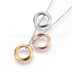 304ステンレススチールスタッドピアス＆ペンダントネックレスジュエリーセット  リング  ミックスカラー  17.7インチ（45cm）  15x2.5mm  ピン：0.7mm&nbsp;SJEW-L136-10