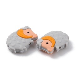 羊の食品グレードの環境に優しいシリコーンビーズ  濃いグレー  21x28x8mm  穴：2mm&nbsp;LS-SIL-WH0008-38B