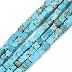 ナチュラルインペリアルジャスパービーズ連売り  染め  キューブ  ターコイズ  3x3x3mm  穴：1mm  約127個/連  15.75''（40センチメートル）&nbsp;GG-CBA6BAC-G04-02