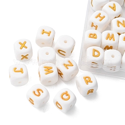 26 個 26 スタイルのシリコーンビーズ  文字付きのキューブ  a～zの文字  12x12x12mm  穴：2mm  1個/スタイル&nbsp;SIL-YW0001-06