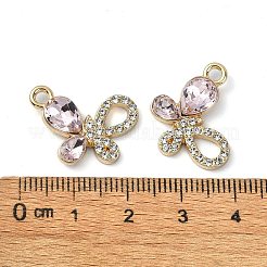 ゴールデンラックメッキ合金ラインストーンペンダント  ニッケルフリー  バタフライチャーム  スミレ  16x20x4mm  穴：2mm&nbsp;PALLOY-F308-24G