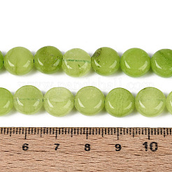 染め加工天然石ホワイトジェイドビーズ連売り  フラットラウンド  黄緑  9.5~10.5x5.5~6mm  穴：0.8~1mm  約38~40個/連  15.16~15.55''（38.5~39.5センチメートル）&nbsp;G-T143-16J