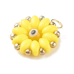 ガラス＆ランプワークビーズペンダント  304ステンレス鋼  花  ミックスカラー  17x14x4mm  穴：3mm&nbsp;PALLOY-JF01368