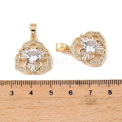 真鍮と透明キュービックジルコニアのペンダント  花のチャーム  18KGP本金メッキ  22.5x19.5x5.5mm  穴：6.5x4mm&nbsp;KK-G558-07G