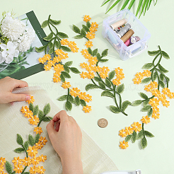 機械刺繍布地手縫い/アイロンワッペン  花の布のアップリケ  ゴールド  350x130x1mm&nbsp;PATC-WH20005-01A