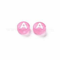透明なアクリルビーズ  水平穴  混合文字  フラットラウンド  パールピンク  7x4mm  穴：1.5mm  約3700個/500g&nbsp;TACR-N002-04I