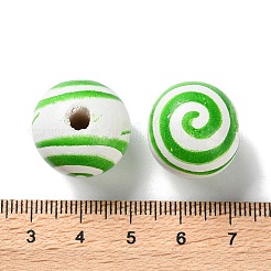 プリントウッドヨーロピアンビーズ  縞模様の丸い  ライムグリーン  20x18mm  穴：4mm&nbsp;WOOD-Z002-13F