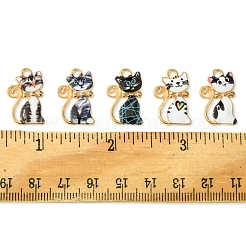 10本合金エナメルペンダント  カドミウムフリー＆鉛フリー  ライトゴールド  猫のチャーム  ミックスカラー  21x14x1.5mm  穴：2mm&nbsp;ENAM-FS0001-83
