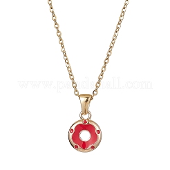 304ステンレススチールアズキチェーンネックレス  合金エナメルドーナツペンダントネックレス  ミックスカラー  15.87インチ（40.3cm）&nbsp;NJEW-JN04768