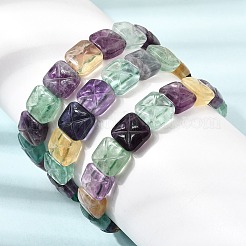 Natural Rainbow Fluorite Square Beaded Stretch Bracelets for Women&nbsp;GG-CBA3F02-06