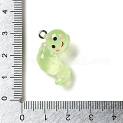 ルミナス透明レジンペンダント  暗闇で光る昆虫チャーム、プラチナメッキの鉄製ループ付き  バグ  13x25x14mm  穴：2mm&nbsp;X-RESI-E056-03P-02