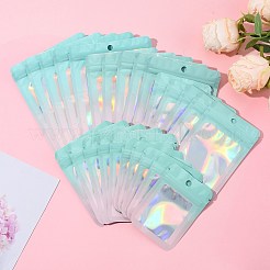 長方形のグリッターホログラフィックPVC製再封可能な包装袋（60種類）5枚  セルフシールバッグ  淡いターコイズ  9.9~18x6.8~6.8~12x0.15cm  12個/スタイル&nbsp;ABAG-FS0001-14B