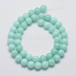 天然石マレーシアジェイドビーズ連売り  模造アマゾナイト  ラウンド  染め  淡いターコイズ  8mm  穴：1mm  約48個/連  15インチ&nbsp;X-G-A146-8mm-B07
