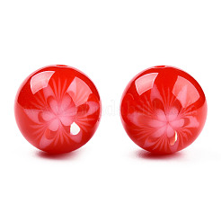 花不透明な樹脂ビーズ  ラウンド  レッド  20x19mm  穴：2mm&nbsp;RESI-T054-001C