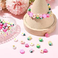 200個10スタイル手作りポリマークレイビーズ  花  ミックスカラー  7~12x7~11x3~5mm  穴：1.5~1.6mm  20個/スタイル&nbsp;CLAY-FS0001-54