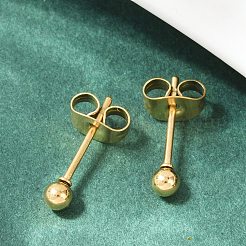 イオンプレーティング（IP）304ステンレススチールスタッドピアス  丸玉スタンドピアス  ピアスバックキャッチ付き  ゴールドカラー  14x3mm  ピン：0.8mm&nbsp;EJEW-L215-57A-G