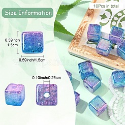 グラデーションカラー＆UVメッキ透明アクリルビーズ10個  クラックビーズ  キューブ  モーブ  15x15x15mm  穴：2.5mm&nbsp;OACR-YW0002-25C