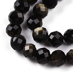 Natural Golden Sheen Obsidian Beads Strands&nbsp;G-S345-6mm-20