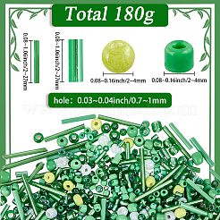 ガラスシードビーズ180g  混合スタイル  混合図形  グリーン  1~27x2~4mm  穴：0.7~1mm&nbsp;SEED-SC0001-58